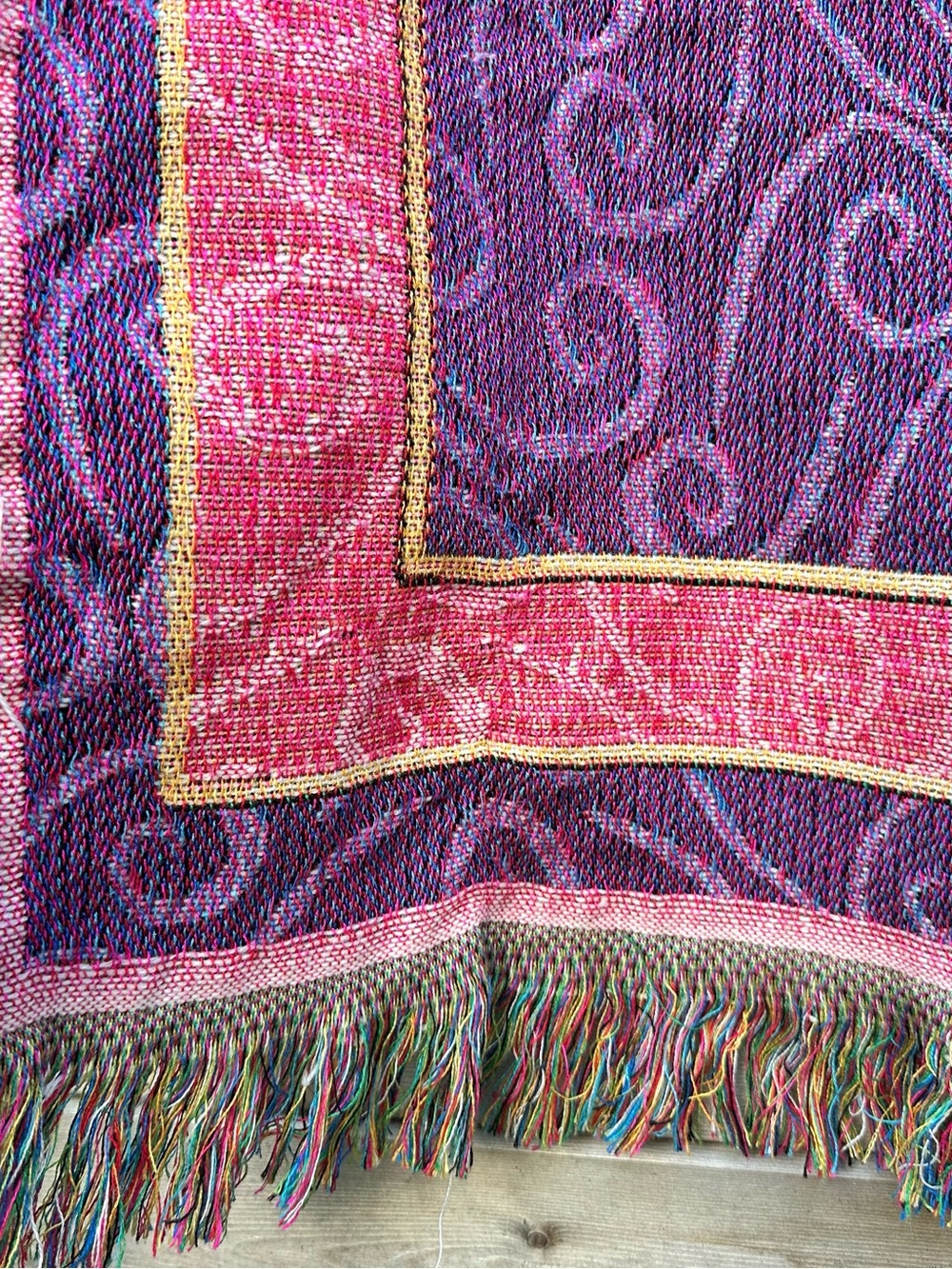 Barbie Vintage Woven Blanket Y2K Fringe Pink & Purple
